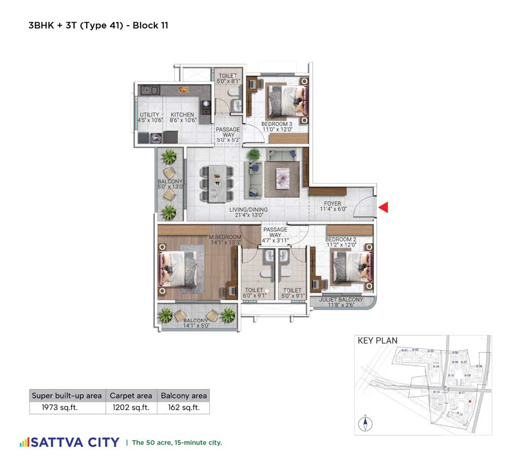 3 Bed Floor Plan at Sattva City Hamlet 3 Bed Floor Plan at Sattva City Hamlet