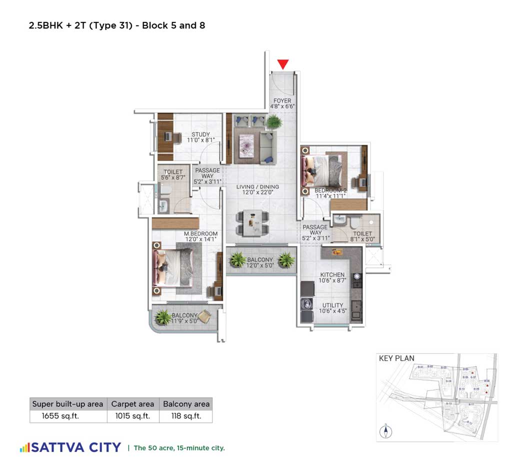 2 Bed Floor Plan at Sattva City Hamlet 2 Bed Floor Plan at Sattva City Hamlet
